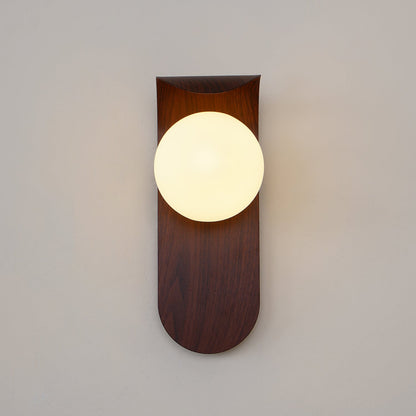 Contemporary Wood-Finish Wall Sconce with Glass or Acrylic Globe Shade for Living Room & Bedroom