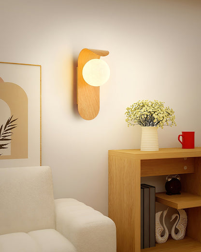 Spherical Sconce with Timber Accent – Frosted Orb Fixture for Bathrooms, Hallways & Bedrooms – Dimmable G9 Base