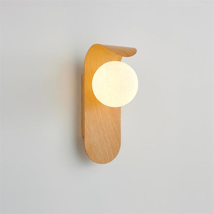Contemporary Wood-Finish Wall Sconce with Glass or Acrylic Globe Shade for Living Room & Bedroom