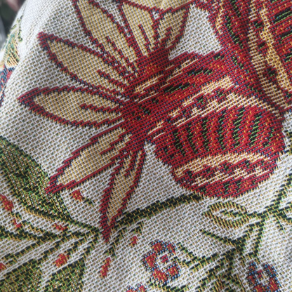Carmen Floral Throw Blanket - Soft Polyester Cotton Blend, Rustic Tassels