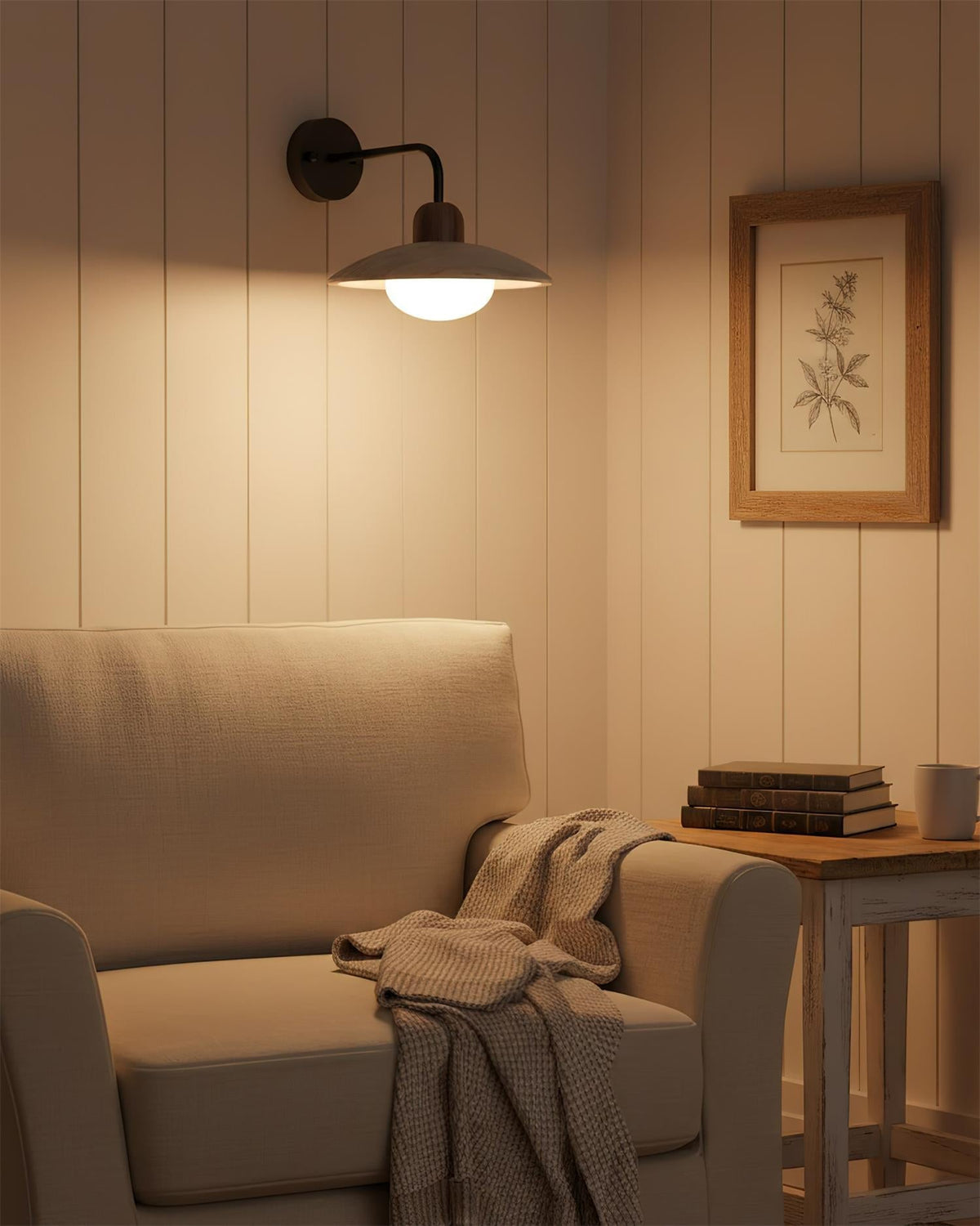 Curved Stone Sconce with Mixed-Material Arm for Bedside & Bath Vanity Reading Light Warm Organic Bedroom Hallway Entryway Accent