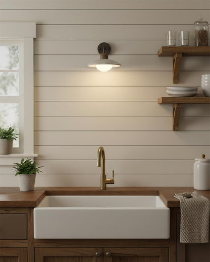 Curved Stone Sconce with Mixed-Material Arm for Bedside & Bath Vanity Reading Light Warm Organic Bedroom Hallway Entryway Accent