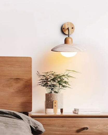 Curved Stone Sconce with Mixed-Material Arm for Bedside & Bath Vanity Reading Light Warm Organic Bedroom Hallway Entryway Accent