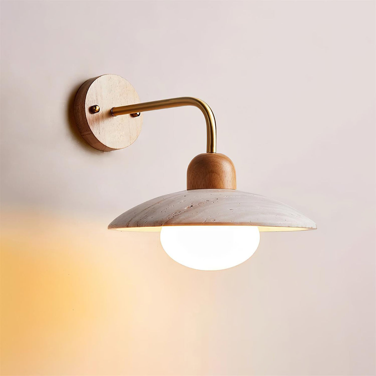 Curved Stone Sconce with Mixed-Material Arm for Bedside & Bath Vanity Reading Light Warm Organic Bedroom Hallway Entryway Accent
