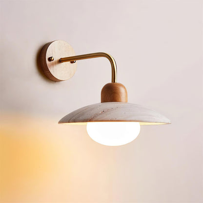 Curved Stone Sconce with Mixed-Material Arm for Bedside & Bath Vanity Reading Light Warm Organic Bedroom Hallway Entryway Accent