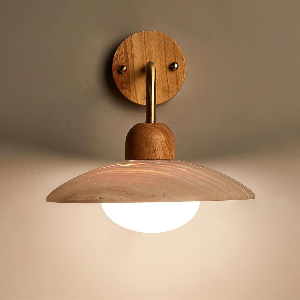 Curved Stone Sconce with Mixed-Material Arm for Bedside & Bath Vanity Reading Light Warm Organic Bedroom Hallway Entryway Accent