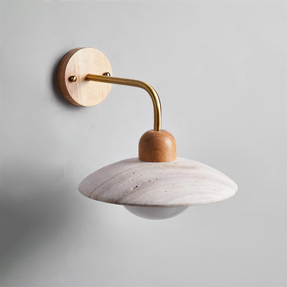Curved Stone Sconce with Mixed-Material Arm for Bedside & Bath Vanity Reading Light Warm Organic Bedroom Hallway Entryway Accent