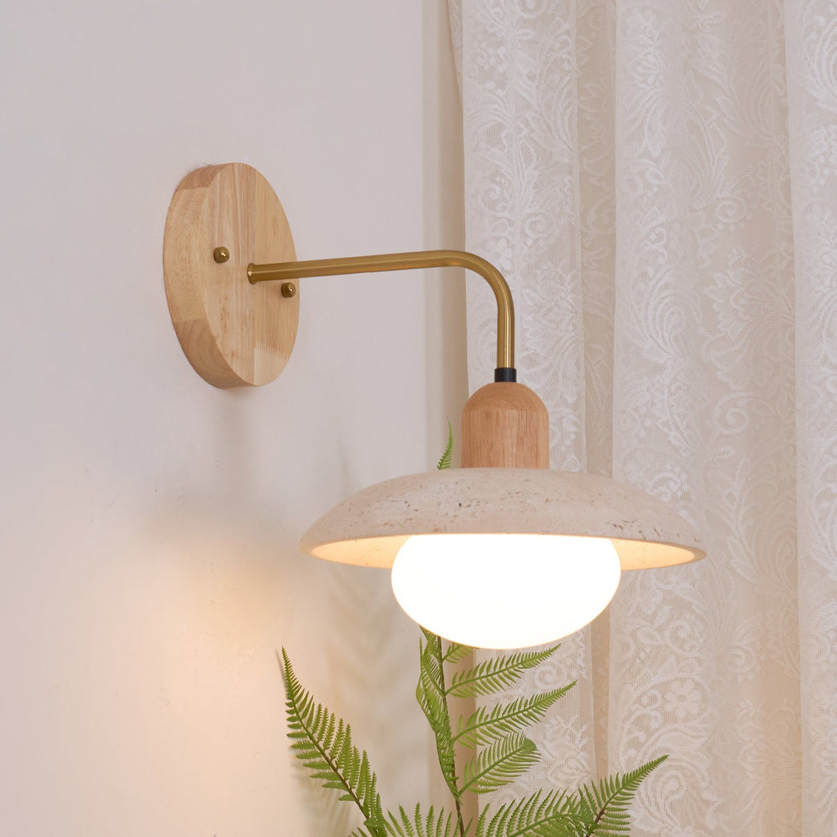 Curved Stone Sconce with Mixed-Material Arm for Bedside & Bath Vanity Reading Light Warm Organic Bedroom Hallway Entryway Accent
