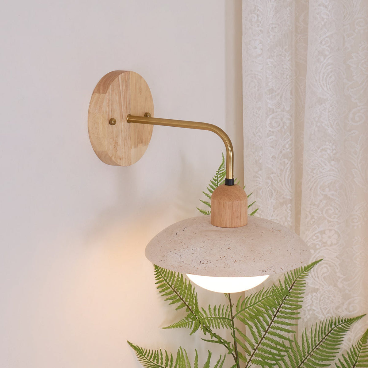 Curved Stone Sconce with Mixed-Material Arm for Bedside & Bath Vanity Reading Light Warm Organic Bedroom Hallway Entryway Accent