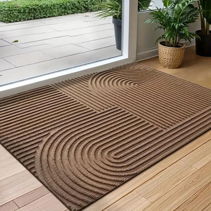 Ribbed Microfiber Entry Mat with Water & Dirt Trap – Curved Stripe Hallway Runner for Doorways & Patios