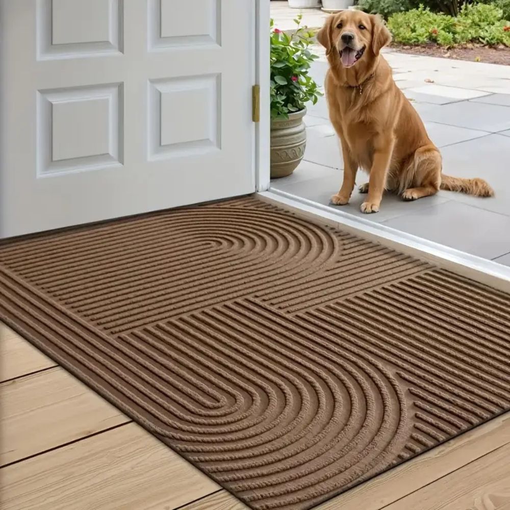 Ribbed Microfiber Entry Mat with Water & Dirt Trap – Curved Stripe Hallway Runner for Doorways & Patios