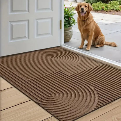 Ribbed Microfiber Entry Mat with Water & Dirt Trap – Curved Stripe Hallway Runner for Doorways & Patios