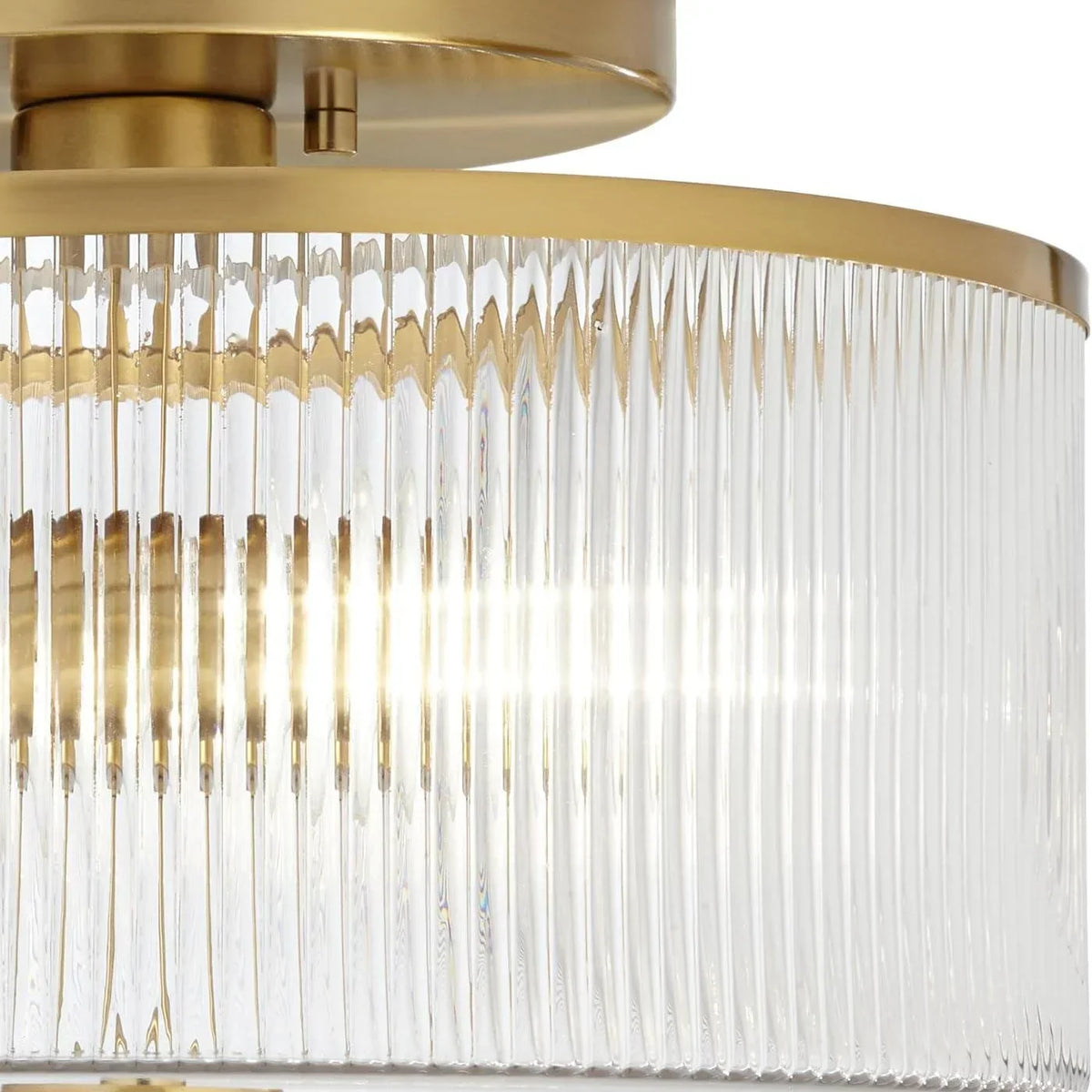 Dual-Socket Flush-Mount Fixture 14 Inch Black Brass Ribbed Glass Shade Hardwired Semi-Flush Overhead Light for Bedroom Entryway Dining Room