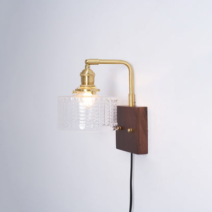 Handcrafted Wooden Sconce with Brass Accents and Emerald Fishscale Glass Shade for Hallway Bedroom Bathroom Ambient Lighting