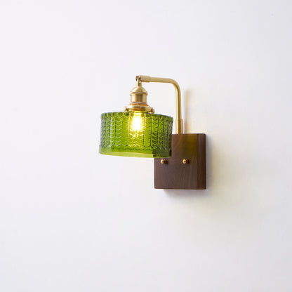 Sconce Fixture with Tinted Globe Shade – Wood & Metal Construction for Bathroom Vanity Bedroom Hallway – 9.4 Inch Diameter – Damp Location S
