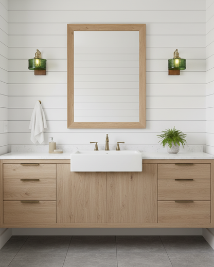 Sconce Fixture with Tinted Globe Shade – Wood & Metal Construction for Bathroom Vanity Bedroom Hallway – 9.4 Inch Diameter – Damp Location S