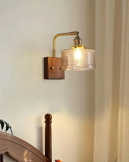 Sconce Fixture with Tinted Globe Shade – Wood & Metal Construction for Bathroom Vanity Bedroom Hallway – 9.4 Inch Diameter – Damp Location S