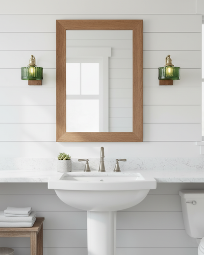 Sconce Fixture with Tinted Globe Shade – Wood & Metal Construction for Bathroom Vanity Bedroom Hallway – 9.4 Inch Diameter – Damp Location S