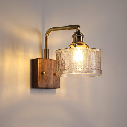 Sconce Fixture with Tinted Globe Shade – Wood & Metal Construction for Bathroom Vanity Bedroom Hallway – 9.4 Inch Diameter – Damp Location S