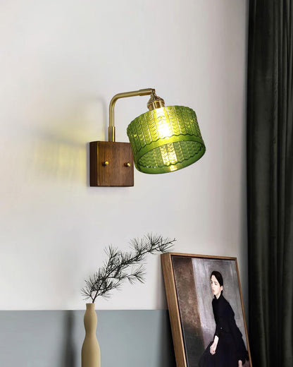 Sconce Fixture with Tinted Globe Shade – Wood & Metal Construction for Bathroom Vanity Bedroom Hallway – 9.4 Inch Diameter – Damp Location S