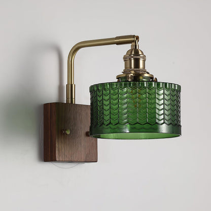 Sconce Light Fixture Wood Copper Green Shade Indoor Accent Hallway Bedroom Living Room Ambient Lighting Retro Vintage Decor Scale Pattern Gl