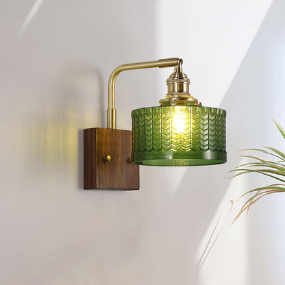 Sconce Fixture with Tinted Globe Shade – Wood & Metal Construction for Bathroom Vanity Bedroom Hallway – 9.4 Inch Diameter – Damp Location S