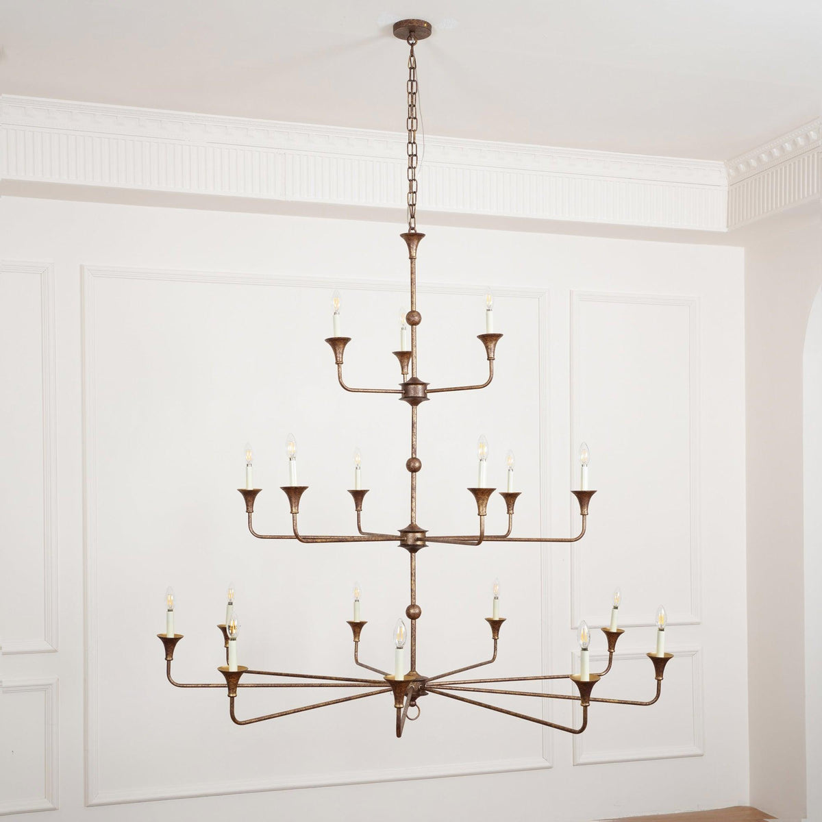 Multi-Arm Statement Chandelier for Foyer and Dining Rooms 63 in Adjustable Height Brass Bronze Metal Ceiling Light Large Interior Fixture fo