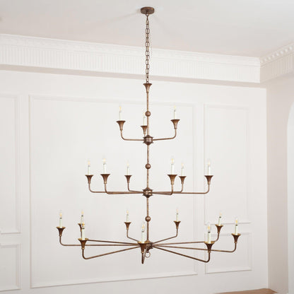 Multi-Arm Statement Chandelier for Foyer and Dining Rooms 63 in Adjustable Height Brass Bronze Metal Ceiling Light Large Interior Fixture fo
