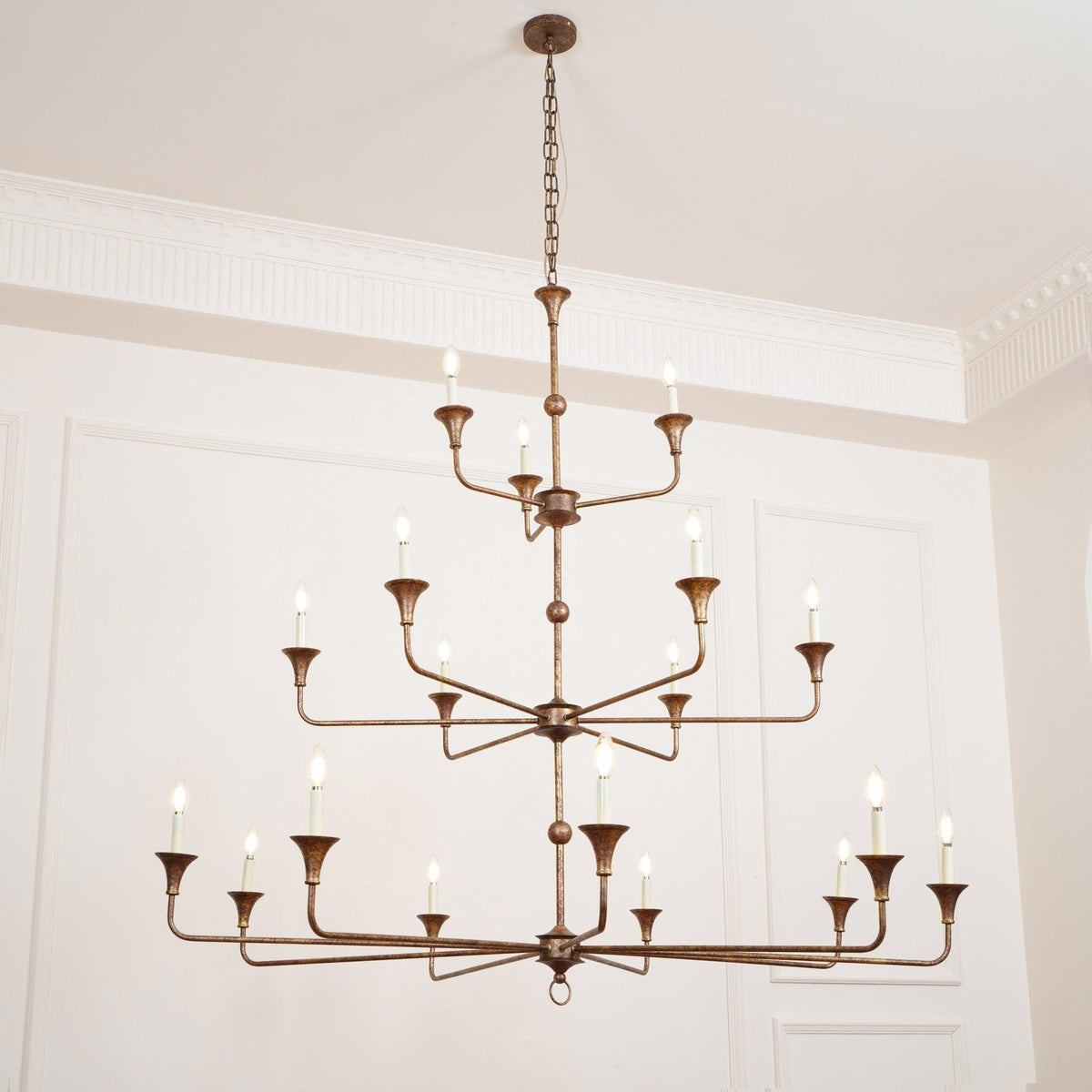 Multi-Arm Statement Chandelier for Foyer and Dining Rooms 63 in Adjustable Height Brass Bronze Metal Ceiling Light Large Interior Fixture fo