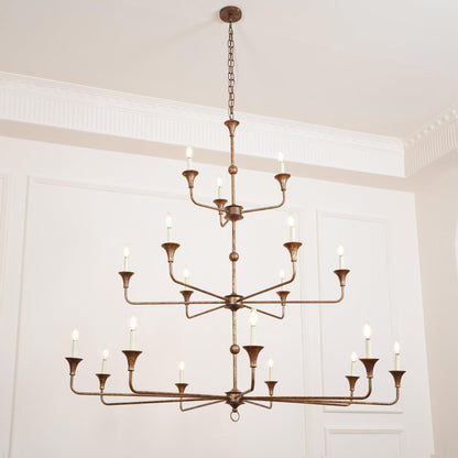 Multi-Arm Statement Chandelier for Foyer and Dining Rooms 63 in Adjustable Height Brass Bronze Metal Ceiling Light Large Interior Fixture fo