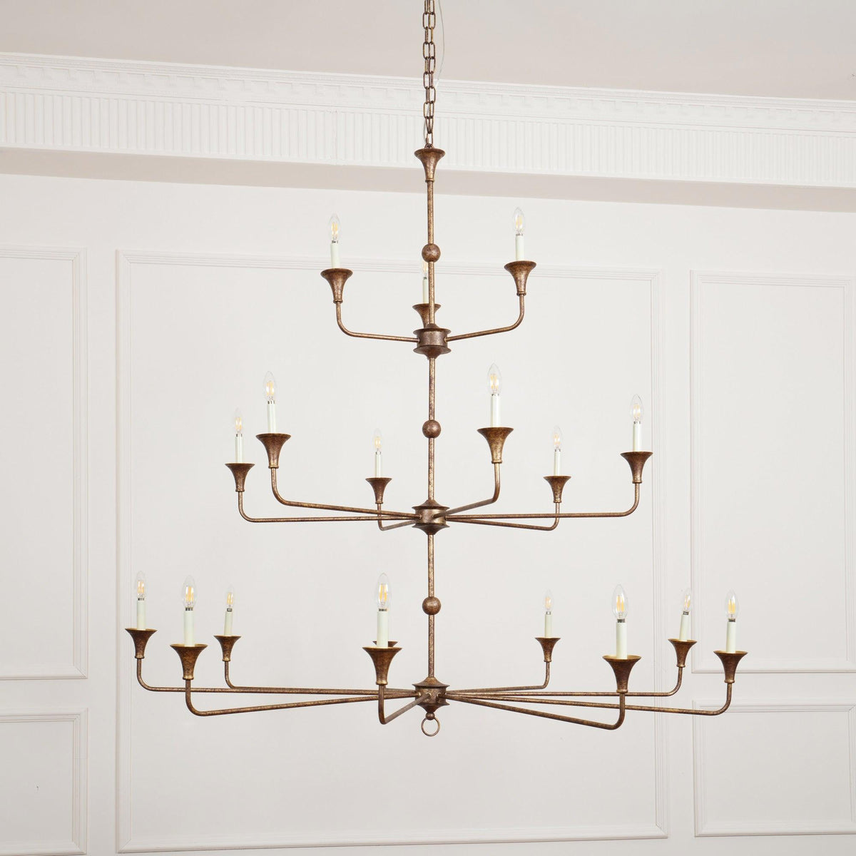 Multi-Arm Statement Chandelier for Foyer and Dining Rooms 63 in Adjustable Height Brass Bronze Metal Ceiling Light Large Interior Fixture fo