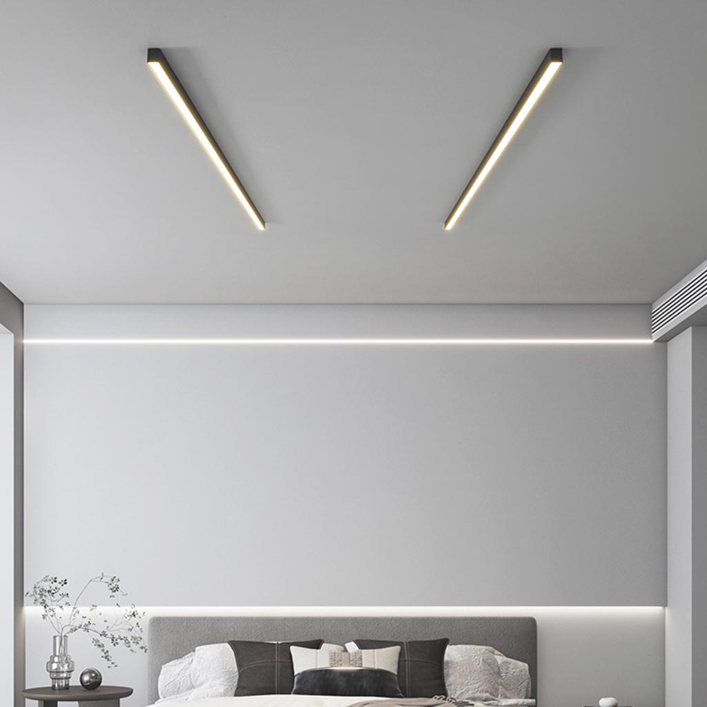 LED Flush Mount Ceiling Light Bar Iron 24 Inch Linear Strip Fixture Black White for Living Room Bedroom Hallway Kitchen Office Contemporary