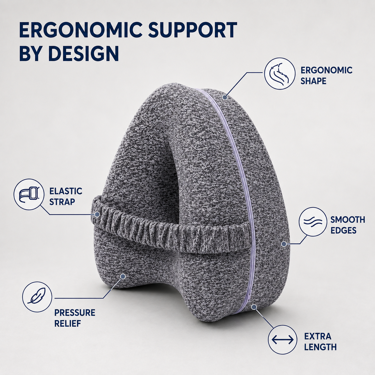 Ergonomic Knee Cushion for Side Sleepers – Contoured Hip Alignment Support Pillow with Adjustable Strap – Breathable Memory Foam for Lower