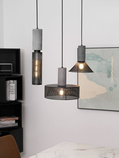 Industrial Concrete Hanging Light Fixture with Metal Accent for Dining Room, Kitchen Island & Bedroom – Adjustable Cord, E26 Socket, Modern