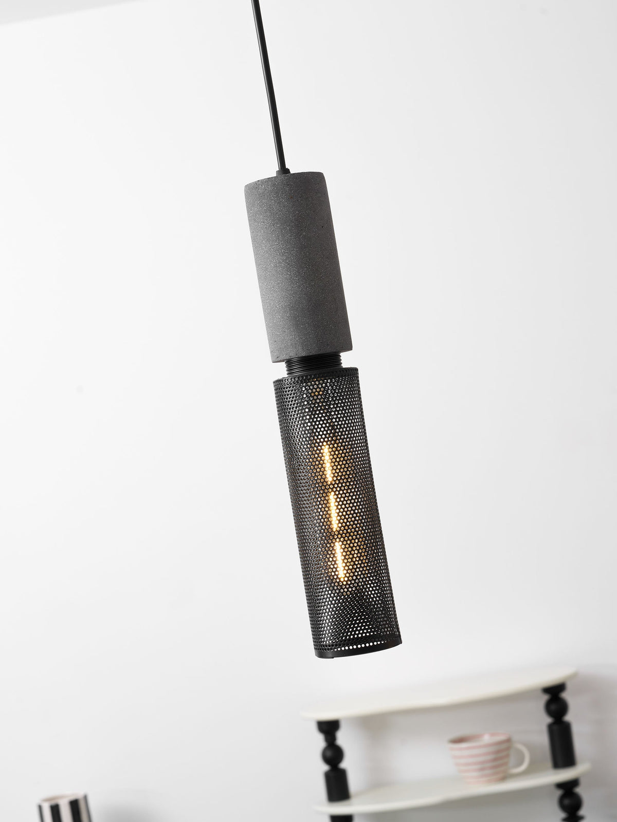 Industrial Concrete Hanging Light Fixture with Metal Accent for Dining Room, Kitchen Island & Bedroom – Adjustable Cord, E26 Socket, Modern