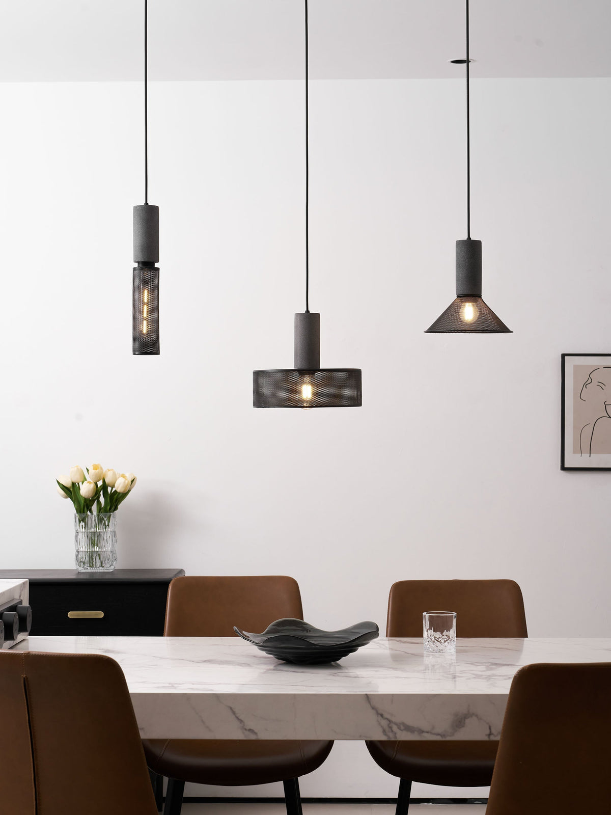 Industrial Concrete Hanging Light Fixture with Metal Accent for Dining Room, Kitchen Island & Bedroom – Adjustable Cord, E26 Socket, Modern