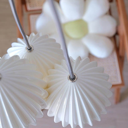 Ceramic Hanging Light Fixture White Ribbed Shade E14 Socket for Kitchen Island Dining Room Table Ceiling Adjustable Cord