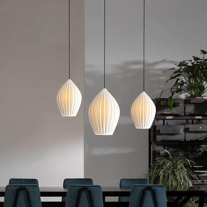 Ceramic Hanging Light Fixture White Ribbed Shade E14 Socket for Kitchen Island Dining Room Table Ceiling Adjustable Cord