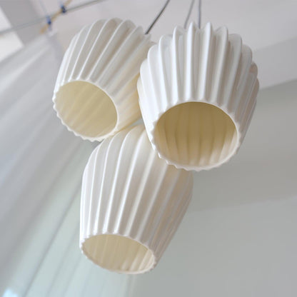 Ceramic Hanging Light Fixture White Ribbed Shade E14 Socket for Kitchen Island Dining Room Table Ceiling Adjustable Cord