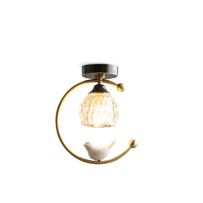 Decorative Bird Pendant Light with Brass Frame & Glass Shade for Bedroom, Dining Room & Living Room | Indoor Hanging Fixture 9 in × 11 in