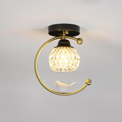 Decorative Bird Pendant Light with Brass Frame & Glass Shade for Bedroom, Dining Room & Living Room | Indoor Hanging Fixture 9 in × 11 in