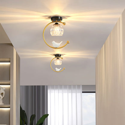 Decorative Bird Pendant Light with Brass Frame & Glass Shade for Bedroom, Dining Room & Living Room | Indoor Hanging Fixture 9 in × 11 in