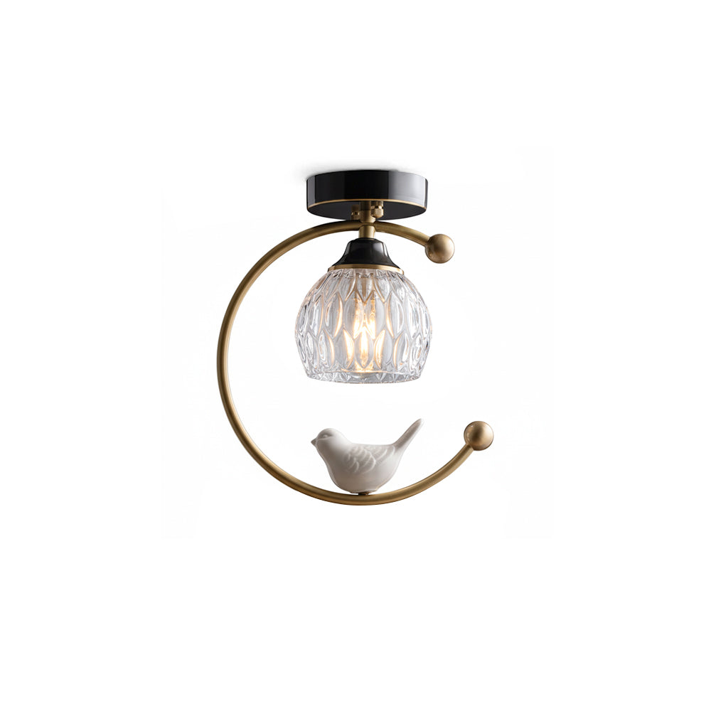 Decorative Bird Pendant Light with Brass Frame & Glass Shade for Bedroom, Dining Room & Living Room | Indoor Hanging Fixture 9 in × 11 in