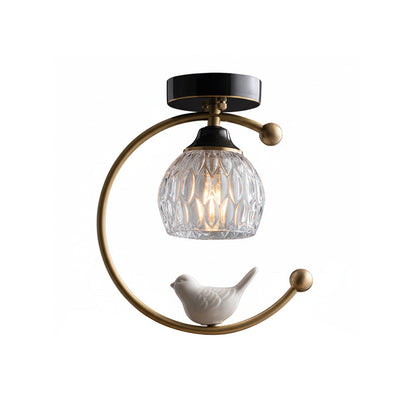 Decorative Bird Pendant Light with Brass Frame & Glass Shade for Bedroom, Dining Room & Living Room | Indoor Hanging Fixture 9 in × 11 in