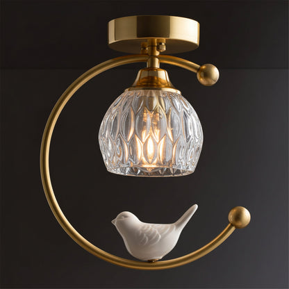 Decorative Bird Pendant Light with Brass Frame & Glass Shade for Bedroom, Dining Room & Living Room | Indoor Hanging Fixture 9 in × 11 in