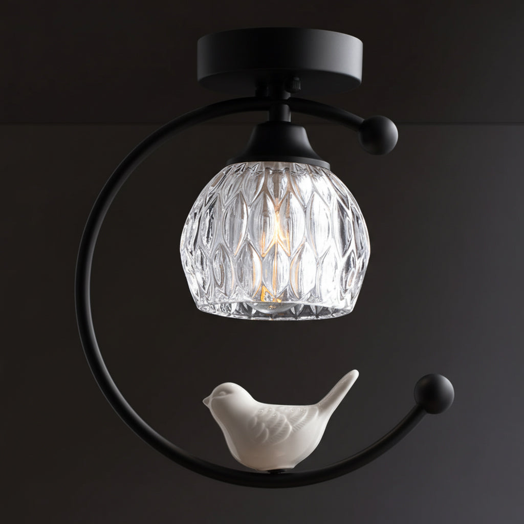 Decorative Bird Pendant Light with Brass Frame & Glass Shade for Bedroom, Dining Room & Living Room | Indoor Hanging Fixture 9 in × 11 in
