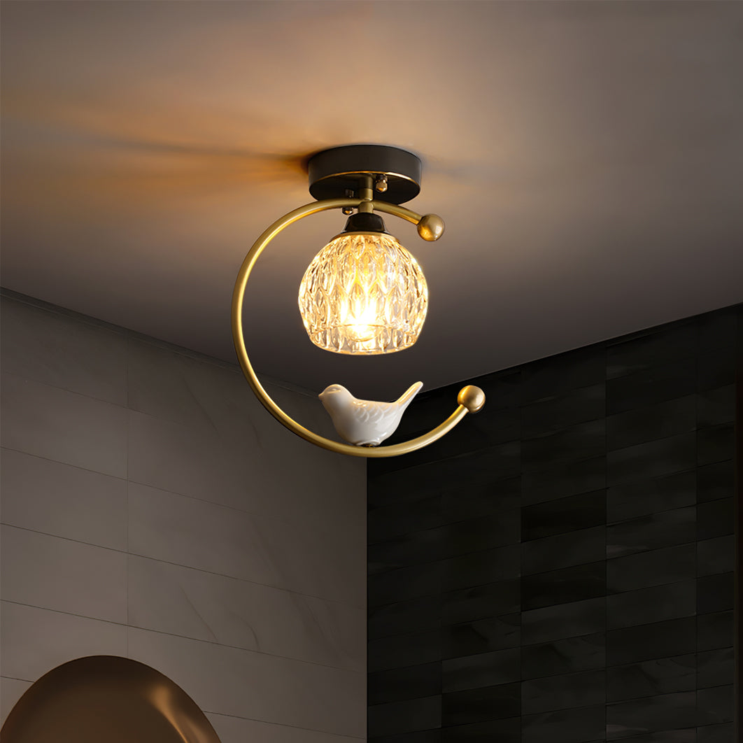 Decorative Bird Pendant Light with Brass Frame & Glass Shade for Bedroom, Dining Room & Living Room | Indoor Hanging Fixture 9 in × 11 in