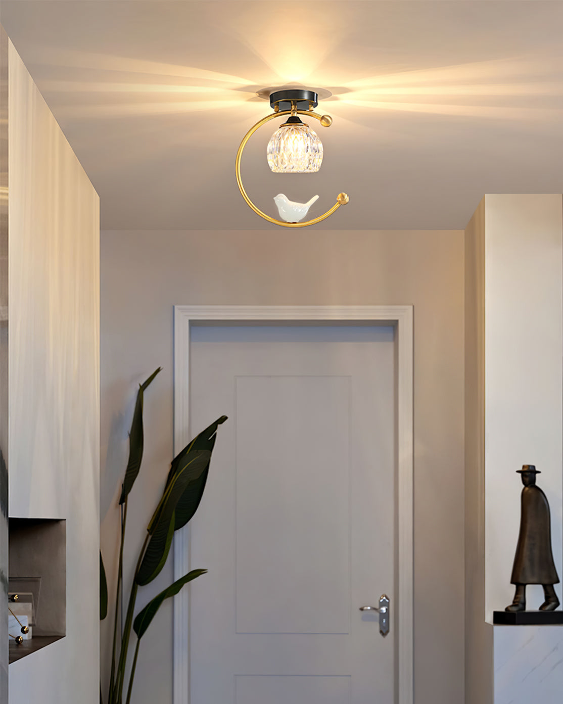 Decorative Bird Pendant Light with Brass Frame & Glass Shade for Bedroom, Dining Room & Living Room | Indoor Hanging Fixture 9 in × 11 in