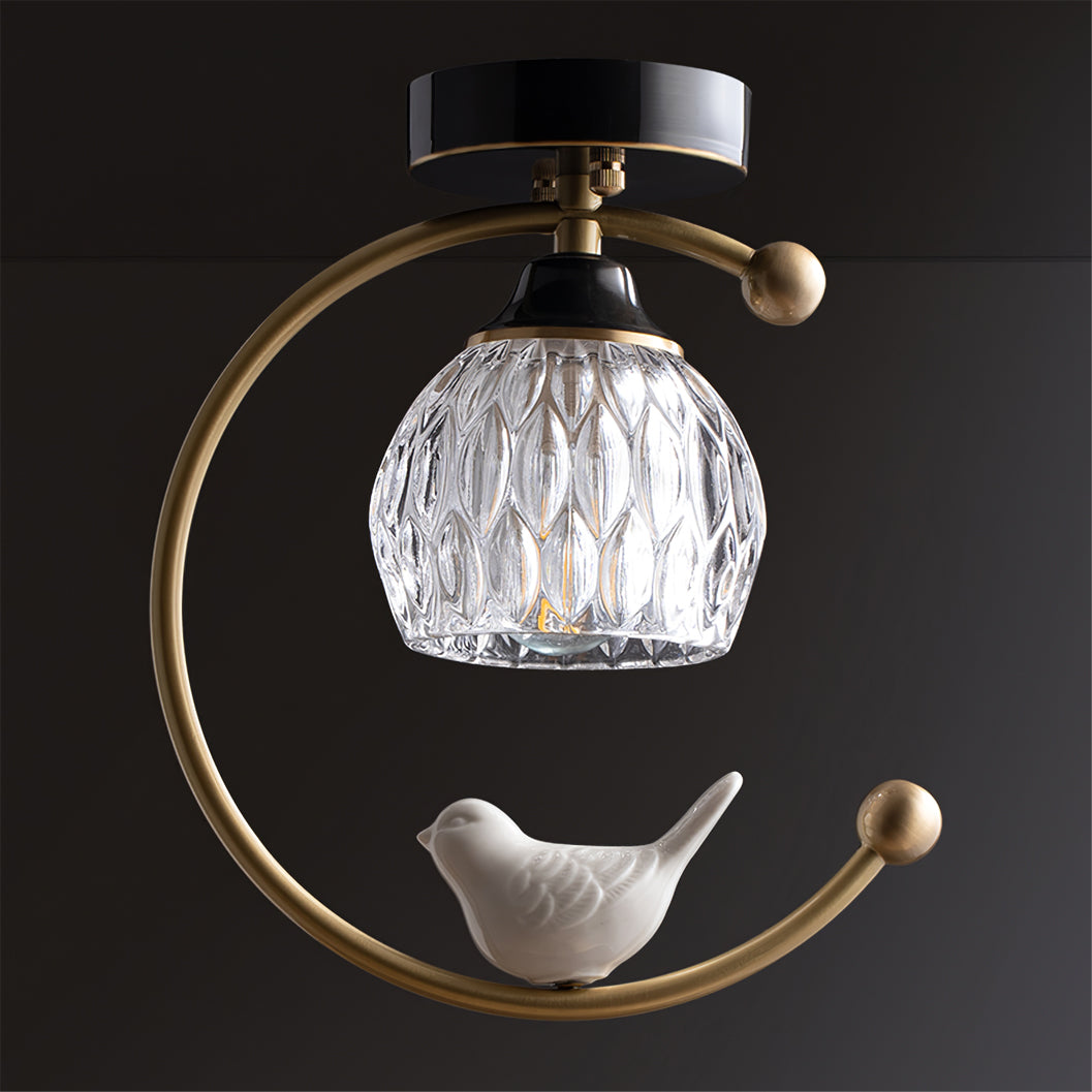 Decorative Bird Pendant Light with Brass Frame & Glass Shade for Bedroom, Dining Room & Living Room | Indoor Hanging Fixture 9 in × 11 in