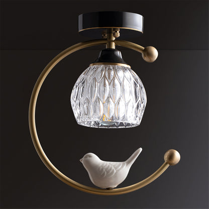 Decorative Bird Pendant Light with Brass Frame & Glass Shade for Bedroom, Dining Room & Living Room | Indoor Hanging Fixture 9 in × 11 in